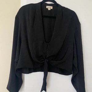 NWT Open Edit Black Button-Up Crop Top Size L